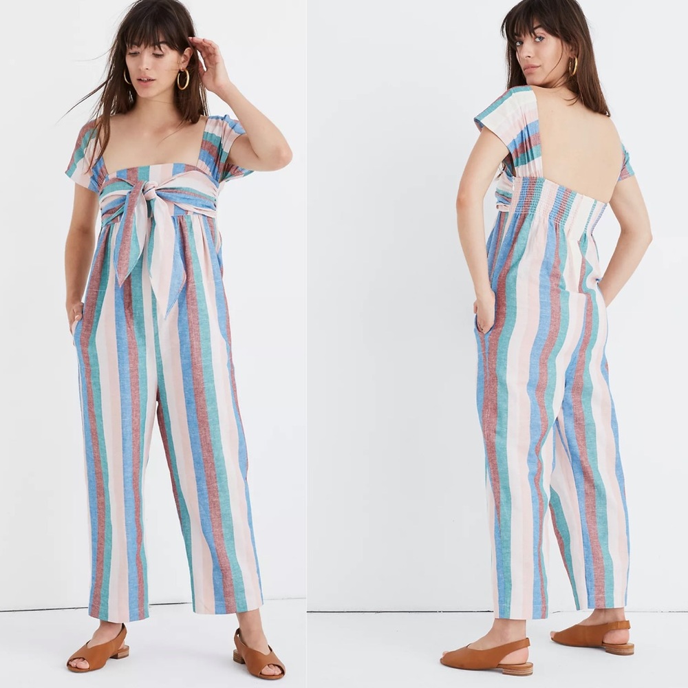 Madewell Cap-Sleeve Tie Jumpsuit in Flagstaff Stripe Size 14